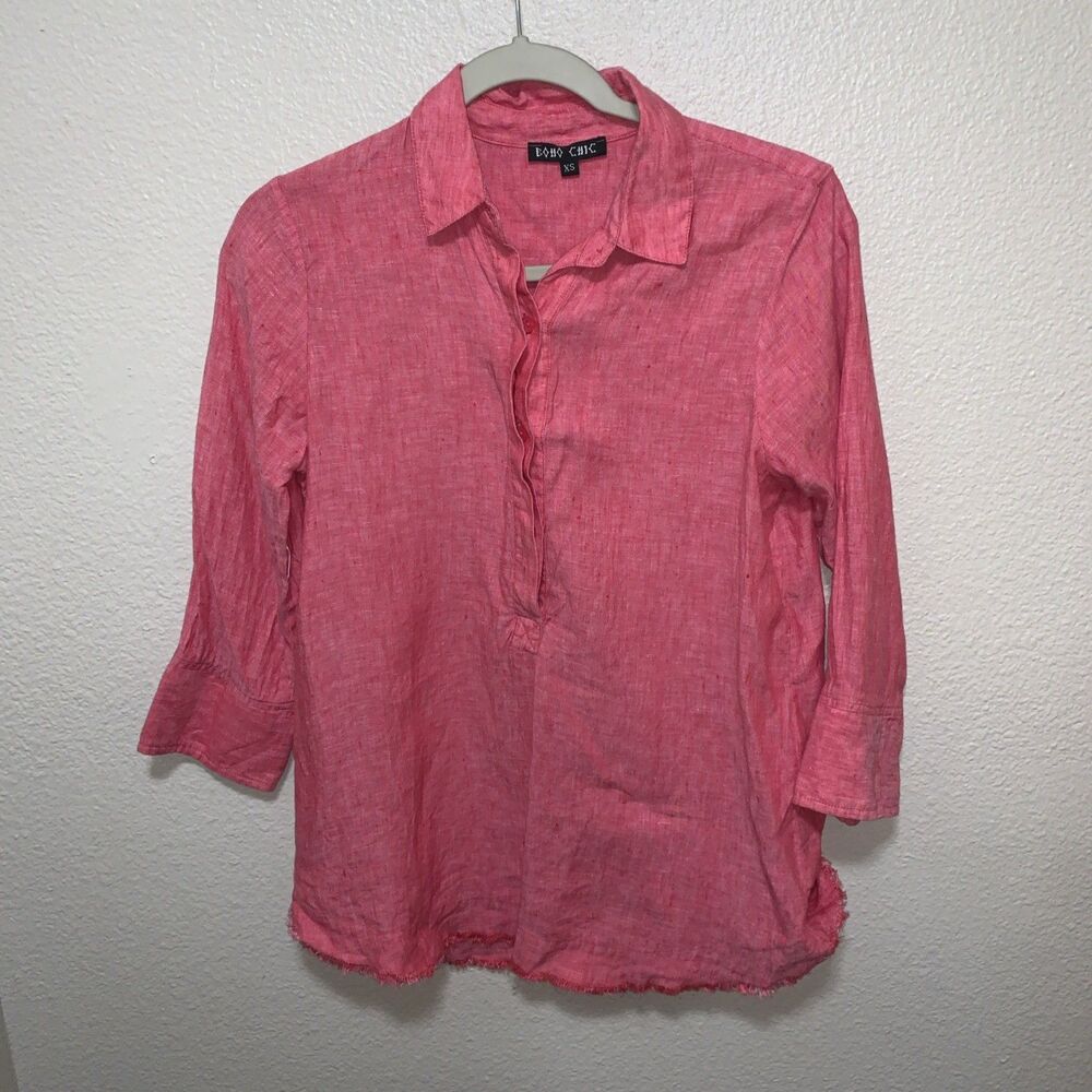 Boho Chic Linen Yarn Women’s Top Size XS Pink